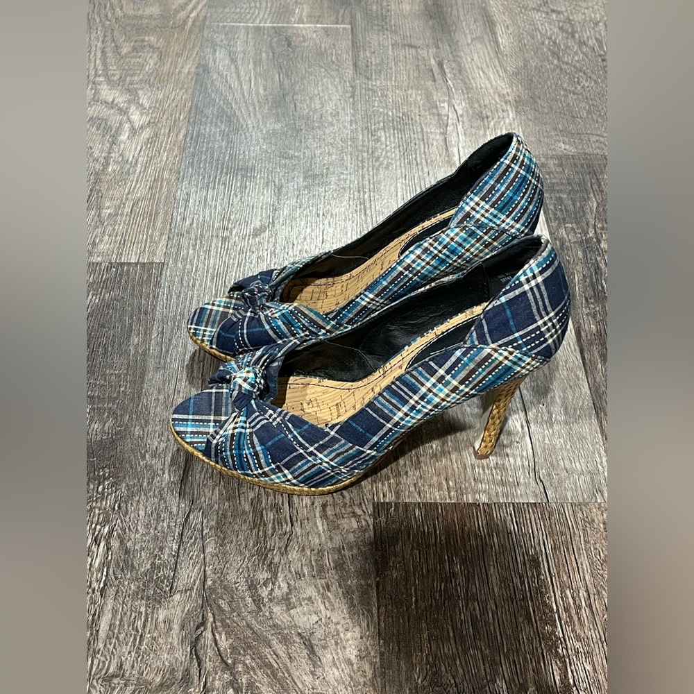 Anne Michelle Blue Plaid Flats with‎ Bow